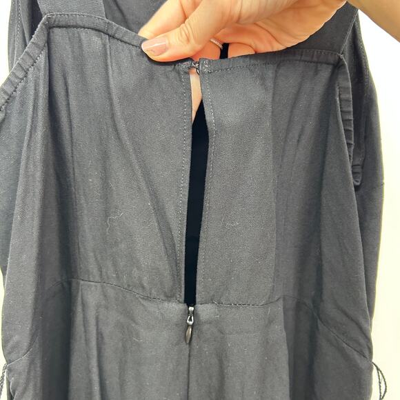 H&M Black Square Neck Belted Sleeveless Wide Leg Linen Blend Jumpsuit Small - Picture 7 of 10